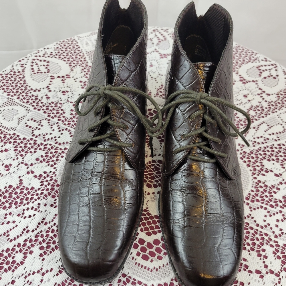 Brown Leather Alligator Booties